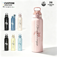 Bouteille d'eau en acier inoxydable 316 gris, gobelet isotherme portable, sans BPA, bouteille à boire avec logo personnalisé
