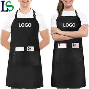 Tablier de cuisine noir en toile pleine longueur personnalisé avec poches et logo pour chef, idéal pour la vaisselle et la cuisson - Vente en gros à prix réduit - Product Image 1