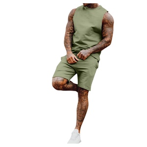 Conjunto Deportivo de Dos Piezas para Hombre, Estilo Urbano, Color Sólido, con Logotipo Personalizado, Chaleco sin Mangas y Pantalones Jogger - Product Image 2