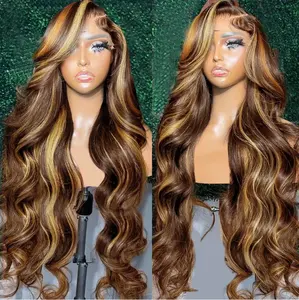 Wig ombak sorot tubuh 13x4 Hd Lace Frontal Wig Ombre 4/27 HD renda Frontal untuk rambut manusia wanita 12-30inci