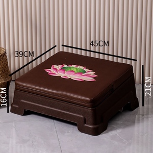 Lotus Printed Prayer Stool With <b>Storage</b> Brown Leather Look Kneeling <b>Seat</b> For Home Temple Meditation - Product Image 3