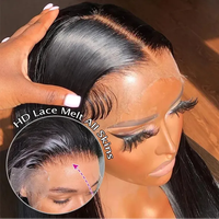 Parrucche Lunghe Senza Colla 13x6 Full Lace con Linea Capillare a C, in Capelli Umani Vergini Indiani con Cuticole Allineate, per Donne Nere
