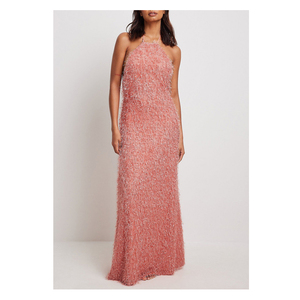 Fuzzy Furry Textured Knitted Ball Gown Simple Elegant Slim Fit Halter <strong>Maxi</strong> <strong>Dress</strong> - Product Image 1