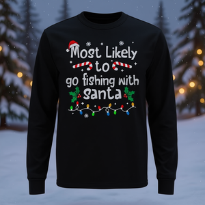 Maglietta a maniche lunghe con stampa 'Most Likely To Go Fishing With Santa' per Natale - Product Image 2