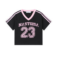 Prix d'usine – Nouveau crop top sportif sexy pour femme, maillot de football à col en V, t-shirt à manches raglan avec numéro imprimé effet vieilli, personnalisable