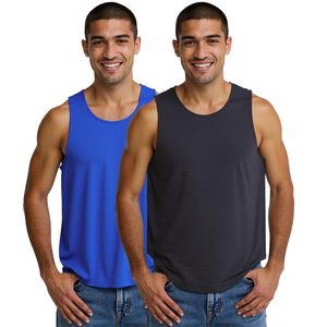 Wholesale Trendy Summer Seven Color Round Neck Gym Vest Large Cuff Curved Hem Men Sports tank Top - Product Image 2