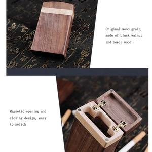 Boîte à cigarettes créative en bois de noyer noir stockage à clapet de <span class=keywords><strong>luxe</strong></span> rétro pour hommes femmes impression personnalisée en acier massif pour fumer - Product Image 6
