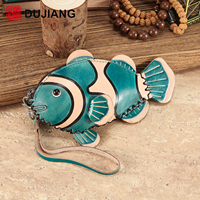 Porte-monnaie miniature en cuir véritable DUJIANG, motif poisson-clown, fermeture éclair, durable, portable, avec cordon, modèle unisexe K246
