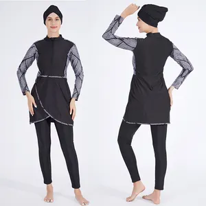 패션 디지털 인쇄 인쇄 긴 소매 느슨한 부어 여성 의류 간단한 burkini 수영 세트 이슬람 여성의 선물