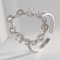 Bague ouverte en cuivre avec zircons cubiques multi-serties, bande texturée, ajustable, pour femme, élégante, bijou de mode quotidienne, cadeau