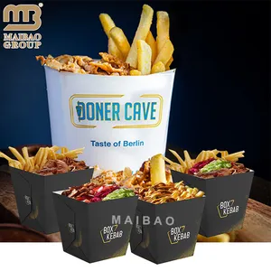 Cheap Custom kraft paper kebab fries box disposable takeaway fast food paper box lunch doner noodle food packaging takeout box