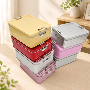 Multicolor Rectangular Double Clasp Metal Tin Box Lockable Storage Tin Can For Cookie Candy Jewelry Gift Packaging - Product Image 1