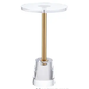 Clear Small Round End Table For Living Room Bedroom Office | Modern Nightstand With Gold Stem