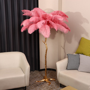 Modern White <b>Shade</b> Feather <b>Floor</b> <b>Lamp</b> Brass Base LED Soft Warm Light Contemporary Design Middle Size Residential Use Dimmable - Product Image 4