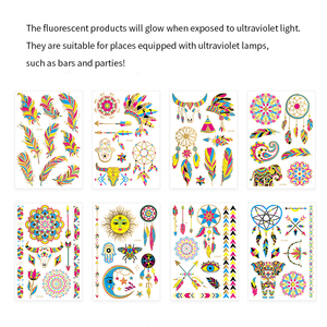 Vente chaude Autocollants temporaires lumineux réactifs aux UV pour le corps en papier imperméable, effet néon, brillance dans le noir, <span class=keywords><strong>tatouage</strong></span> temporaire pour le visage, le corps, les fêtes - Product Image 5