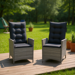 Gray Poly Rattan Reclining Patio Chairs With <b>Cushions</b> Outdoor Garden Furniture Contemporary Style - Product Image 2