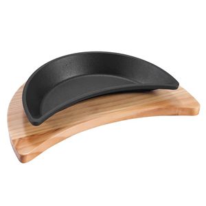 Poêle à frire <span class=keywords><strong>en</strong></span> <span class=keywords><strong>fonte</strong></span> au design moderne, forme croissant, avec base <span class=keywords><strong>en</strong></span> bois – Nouveauté très prisée - Product Image 4