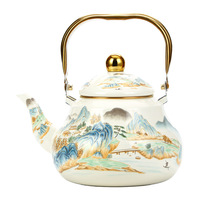 Ensemble cafetière et bouilloire en émail, vaisselle en émail vintage avec poignée dorée, théière en forme de poire pour cuisinière, pichet à eau froide
