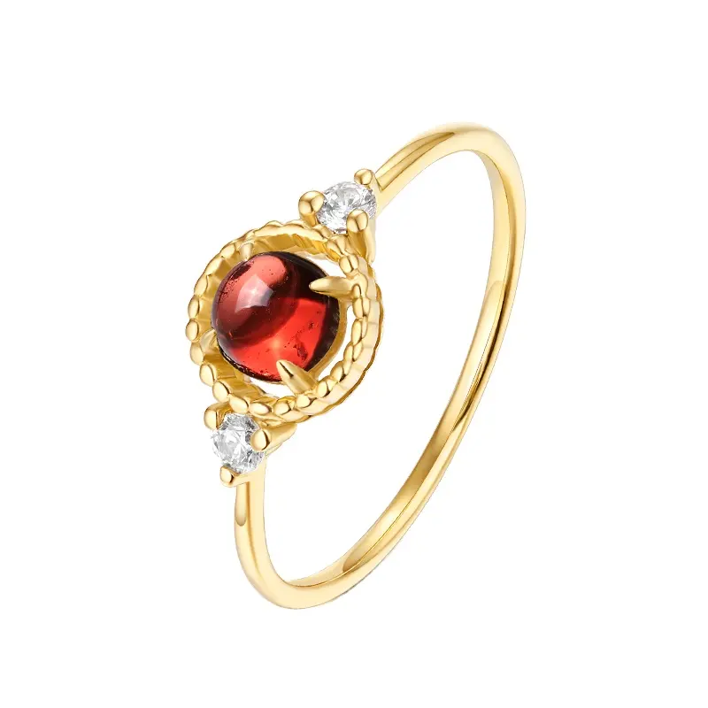 9K 18K Stackable Ulang Tahun Perhiasan Asli Padat Emas 14K Garnet Ring Perhiasan Emas