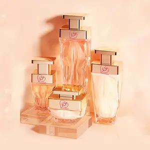 New design luxury Irregular Square Shape Skincare Cosmetic Packaging Bottle set with Golden Screen Printing PUMP Sprayer