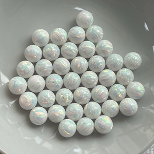 Opale bleue créée en laboratoire, perles rondes à demi-trou de 1,0 mm avec iridescence pour la fabrication de bijoux - Product Image 6