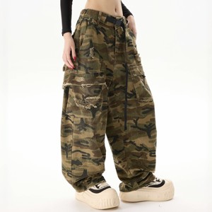 New Lỗ Xé Xu Hướng Lỏng Thẳng Ống Đàn Hồi Thoáng Khí Hợp Thời Trang Denim Quần Ngụy Trang Rửa Graffiti Cong Dao Quần - Product Image 4