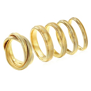 High Quality Wholesale 18K PVD <b>Gold</b> <b>Plated</b> Non-Fading Stainless Steel Chunky <b>Bangles</b> Wide Retractable Bracelets for Women - Product Image 1