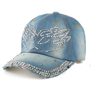 Casquette de baseball Bling pour femme, chapeau de soleil fantaisie en jean orné de strass, casquette de golf en jean cloutée, casquette à 6 panneaux à visière incurvée réglable - Product Image 4