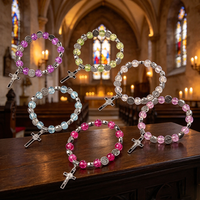 Collier religieux catholique en bois avec perles et croix plaquée argent, en alliage ABS/Zinc, mini perles phosphorescentes, vente en gros, pièce maîtresse