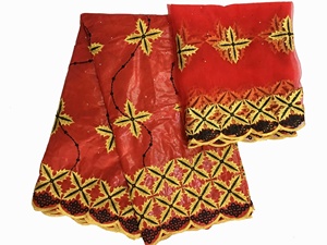 Tissu africain personnalisé H & D <span class=keywords><strong>Bazin</strong></span> + Dentelle 5+2 Yards Matières premières prêtes à l'emploi pour vêtements - Product Image 5