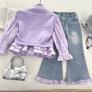 Conjunto <span class=keywords><strong>de</strong></span> Tres Piezas con <span class=keywords><strong>Chaleco</strong></span> <span class=keywords><strong>de</strong></span> Punto Elegante para Niñas, Nuevo Estilo Otoñal, Conjunto <span class=keywords><strong>de</strong></span> Jeans Acampanados para Bebés, Ropa para Niñas <span class=keywords><strong>de</strong></span> 90-150 cm - Product Image 3