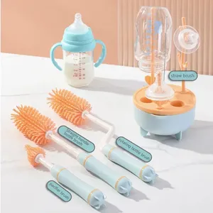 Cepillo de silicona para biberones con mango largo, cepillo de limpieza, escurridor y juego de cepillos giratorios 360 grados para limpieza de biberones - Product Image 3