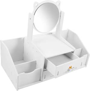 Boîte de Rangement Cosmétique Multifonctionnelle de Luxe Blanche Ronde avec Miroir et Poignées, Style Nordique, Vente en Gros - Product Image 1