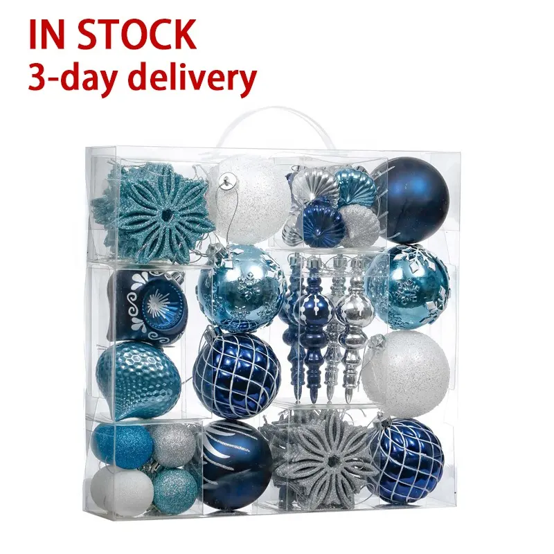 EAGLEGIFTS 70pcs Blue White Shatterproof Pendants Xmas Party Decorative Christmas Tree Ball Ornaments