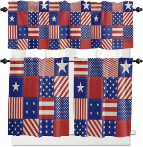 Ensemble de rideaux à volants pour cuisine, thème Fête de l'Indépendance, motif étoile patriotique pour le Memorial Day, 3 pièces, pour petites fenêtres de café - Product Image 4