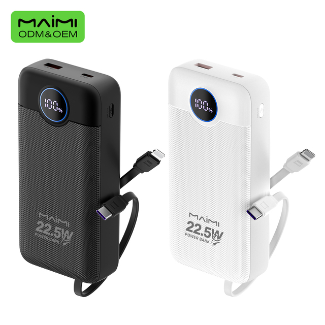 Fast Charging Power Bank 20000mah PD 20W 22.5W External Battery with 2 Built-in Cables Portable Phone Charger for Mobile Phone