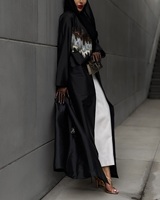 Abaya noire élégante 2026 Vente en gros Abayas décontractées de Dubaï pour femmes musulmanes Broderie avec hijabs Kimono ouvert sur le devant Caftans