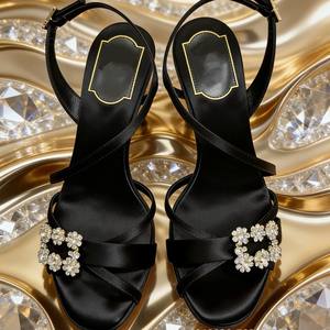 Sandales à talons hauts pour femmes 2026, boucle carrée, strass, style estival, bout carré, talon aiguille, polyvalentes et tendance - Product Image 2