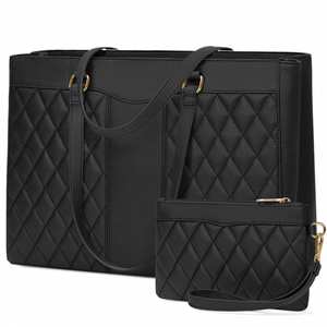 Bolso de Mano para Portátil de Cuero PU Impermeable de Primera Calidad con Diseño Acolchado en Forma de Diamante y Organización de Múltiples Compartimentos para Profesionales con Estilo - Product Image 1