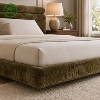 Lit capitonné haut de gamme Queen Size en velours et bois massif, mobilier de maison, lit contemporain de luxe en tissu pour chambre à coucher