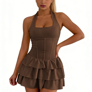 Vestido Mini Halter con Volantes Escalonados para Mujer - Vestido de Fiesta de Verano sin Mangas Ajustado a la Cadera, a la Moda - Product Image 3