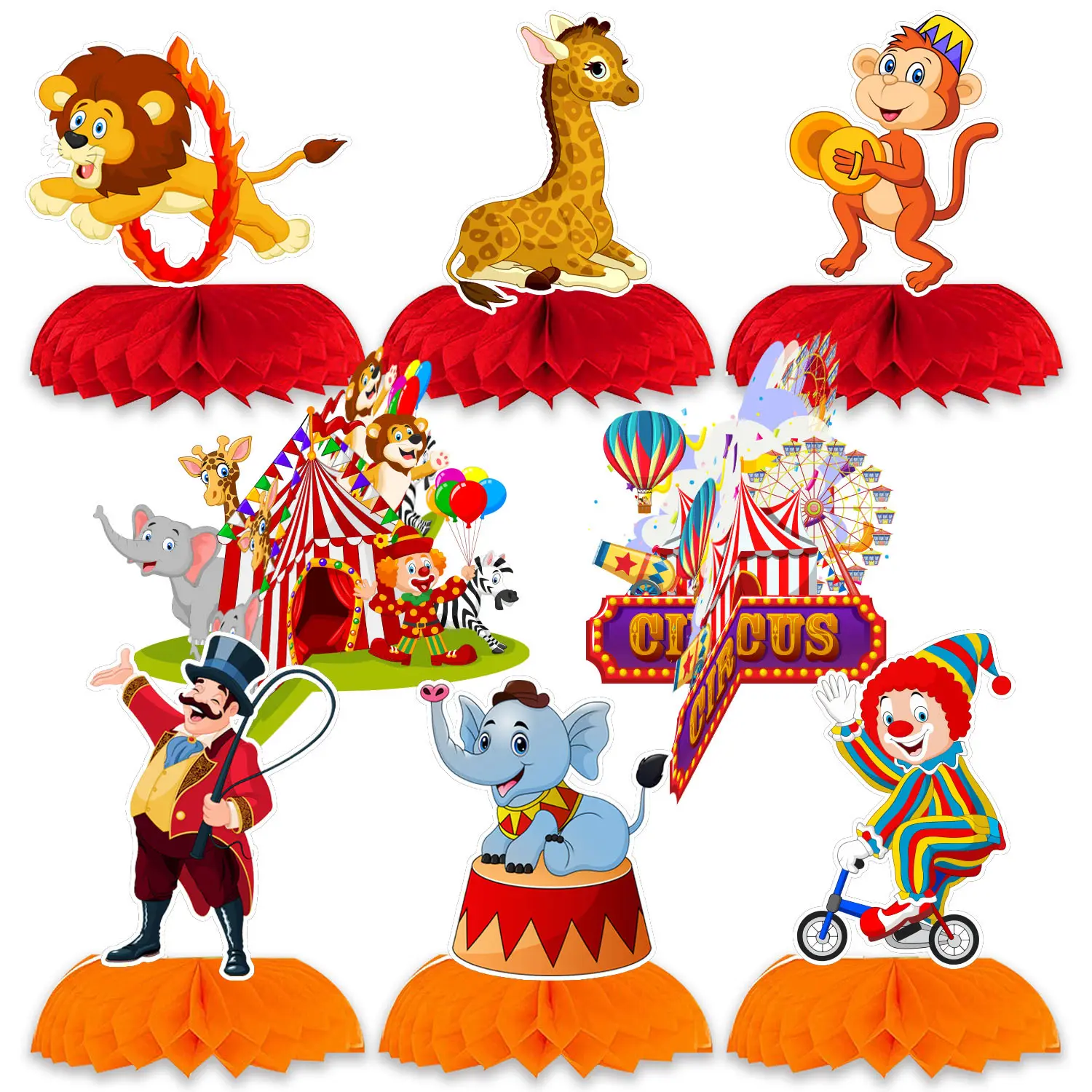 Circus Carnival Theme Party Honeycomb Centerpieces Animals Table decoration For Birthday Baby Shower Party Supplies