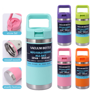 Bouteille d'eau isotherme en acier inoxydable pour enfants, 12 oz, sans BPA, double paroi, avec logo personnalisé, pour l'école, avec couvercle à paille - Product Image 1