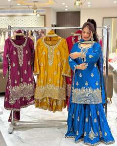 Proveedor Indio, Diseño Elegante, Hermoso Sharara Palazzo Salwar Kameez de Diseñador de Moda, Georgette Sintética Pesada con Bordado - Product Image 1