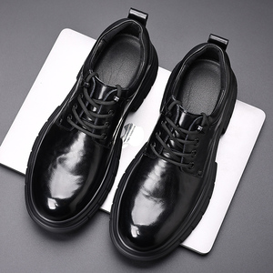 <b>Men's</b> Textured Top Grain Leather Chunky <b>Heel</b> Style Business Casual Shoes <b>High</b> End Leather - Product Image 6