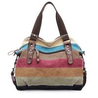 Mehrfarbig gestreifte Canvas-Handtasche, Umhängetasche, Schultertasche, Tragetasche für Damen
