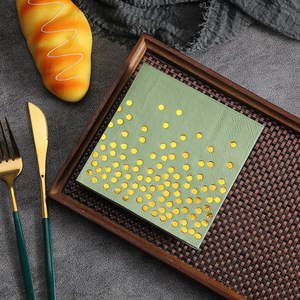 Disposable Party Paper Napkins 250mm Gold Dots Green Decorative For Birthday - Product Image 4