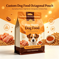 Sachet alimentaire pour animaux de compagnie imprimé sur mesure, à huit soudures latérales, fond plat, avec fermeture éclair et trou Euro, pour boîte de nourriture pour chien, vente en gros