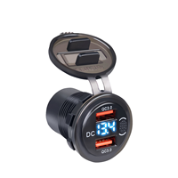 Chargeur USB de voiture à charge rapide avec stéréo, voltmètre, double port de charge rapide, interrupteur, lumière et fonction de protection améliorée