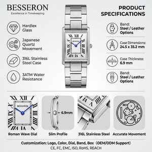Premium Elegant Square 316 Stainless Steel Quartz Wrist <b>Watch</b> with Double Push Butterfly Clasp for Daily Casual Wear - Product Image 2